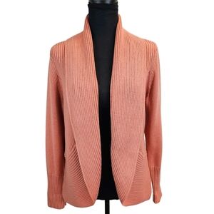 NWT Chico's Ribbed Cocoon Cardigan Agra Red Sz Large Coral Casual Cotton Preppy